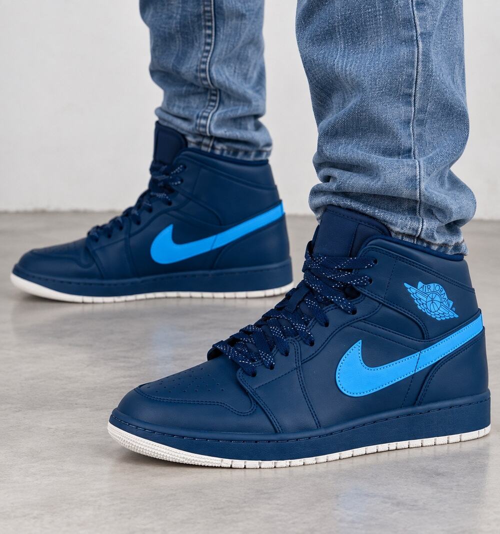 Air Jordan 1 Mid 'Obsidian' sneakers a dark navy upper with university blue